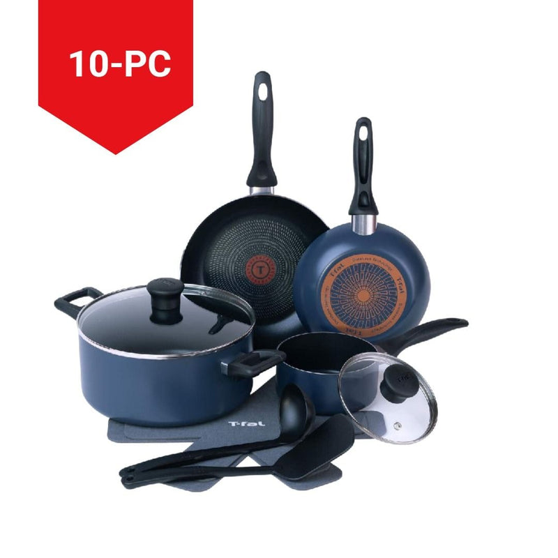 T-Fal Viva Aluminum Non-Stick Cookware Set, Blue, 10-pc B6