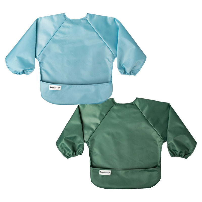 Tiny Twinkle Mess-Proof Apron Bibs, Slate/Olive, 2-pk O3
