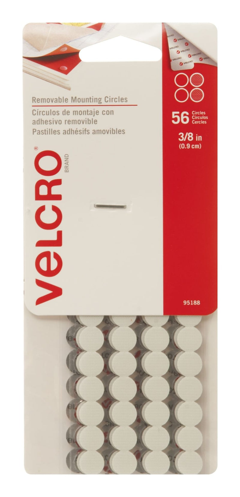Velcro Removeable Adhesive Peel and Stick Mounting Circles, White, 3/8-in, 56-pk I6