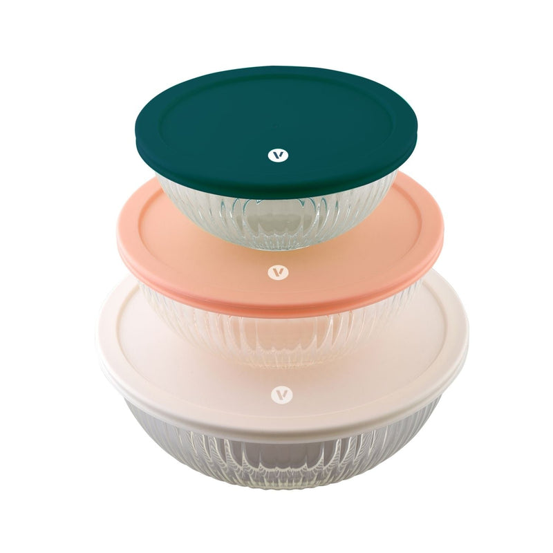 Vida 6 piece nesting glass bowl set with lids M5