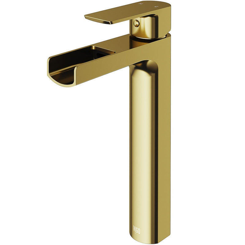 VIGO Amada Single Handle Vessel Sink Bathroom Faucet, Matte Brushed Gold T5