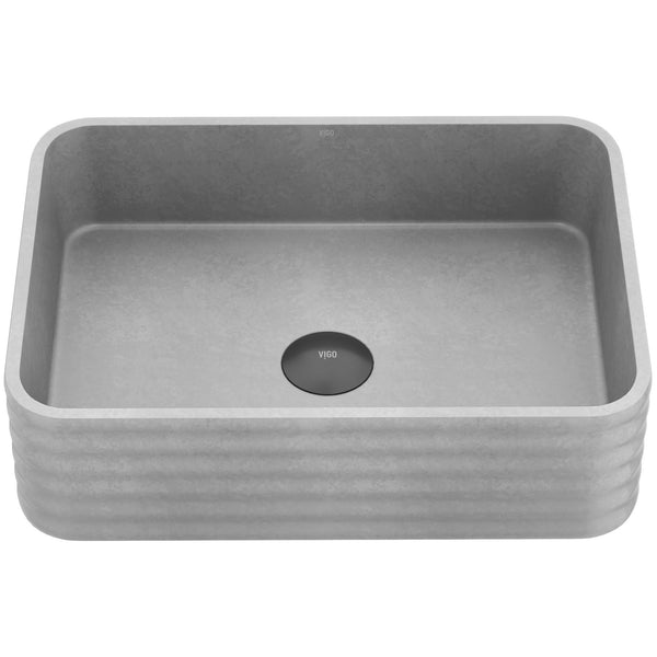 VIGO Cadman ConcretoStone 18-in Deep Grey Bathroom Sink/Basin with Rectangular Fluted Vessel L9