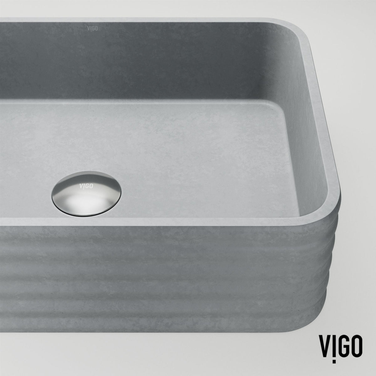 VIGO Cadman ConcretoStone 18-in Deep Grey Bathroom Sink/Basin with Rectangular Fluted Vessel