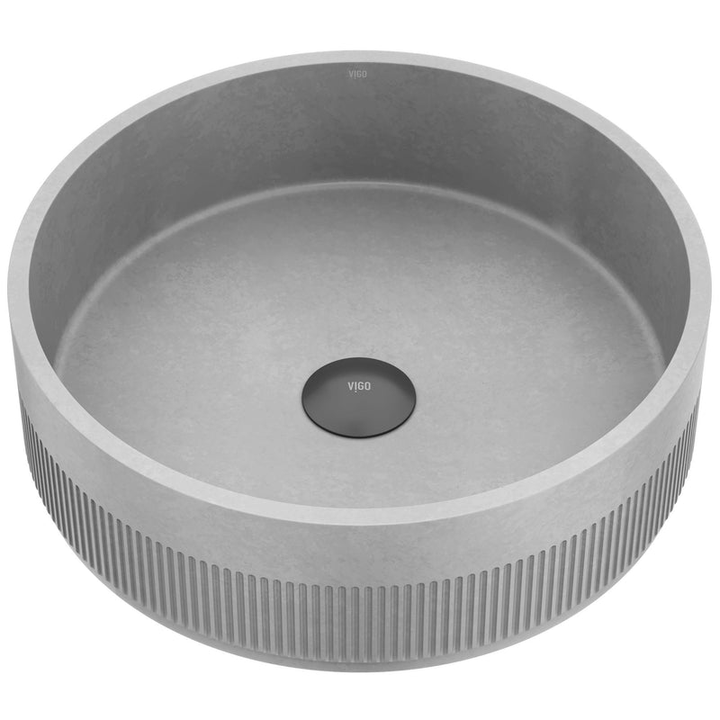 VIGO Cypress ConcretoStone 16-in Deep Grey Bathroom Sink/Basin with Round Fluted Vessel O7