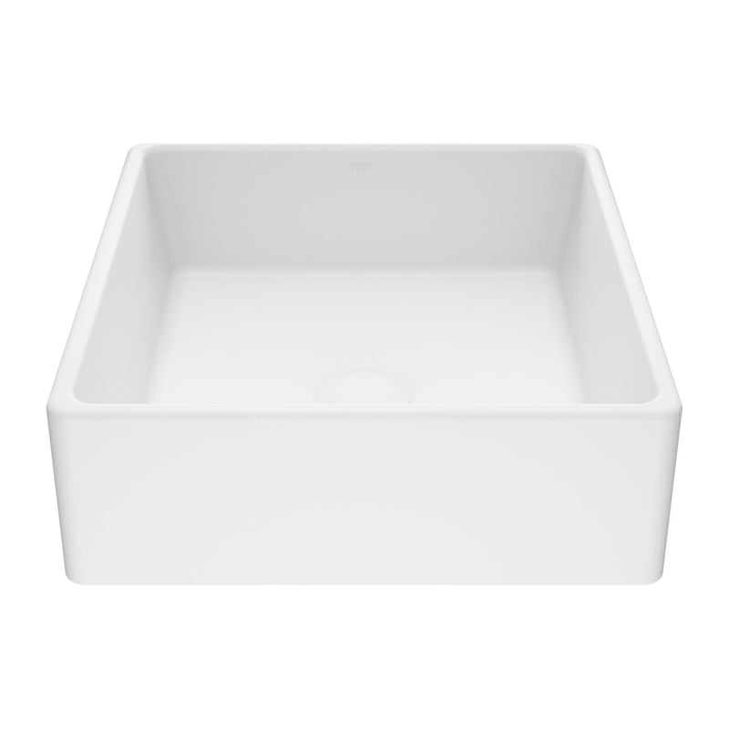 VIGO Dianthus Matte Stone Square Vessel Bathroom Sink, Above-Counter Installation, White M4
