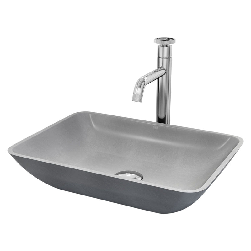 VIGO Duomo Gothic ConcretoStone Grey Bathroom Sink/Basin Set with Cass Faucet and Rectangular Vessel X2