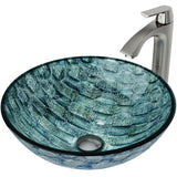 VIGO Glass Oceania Blue Bathroom Sink/Basin Set with Linus Faucet and Round Vessel