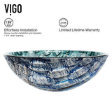 VIGO Glass Oceania Blue Bathroom Sink/Basin Set with Linus Faucet and Round Vessel