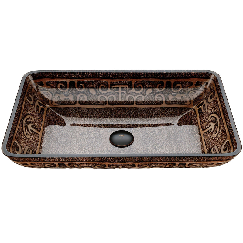 VIGO Glass Rectangular Vessel Bathroom Sink/Basin with Rounded Edges & Deep Bowl, Gold Z9
