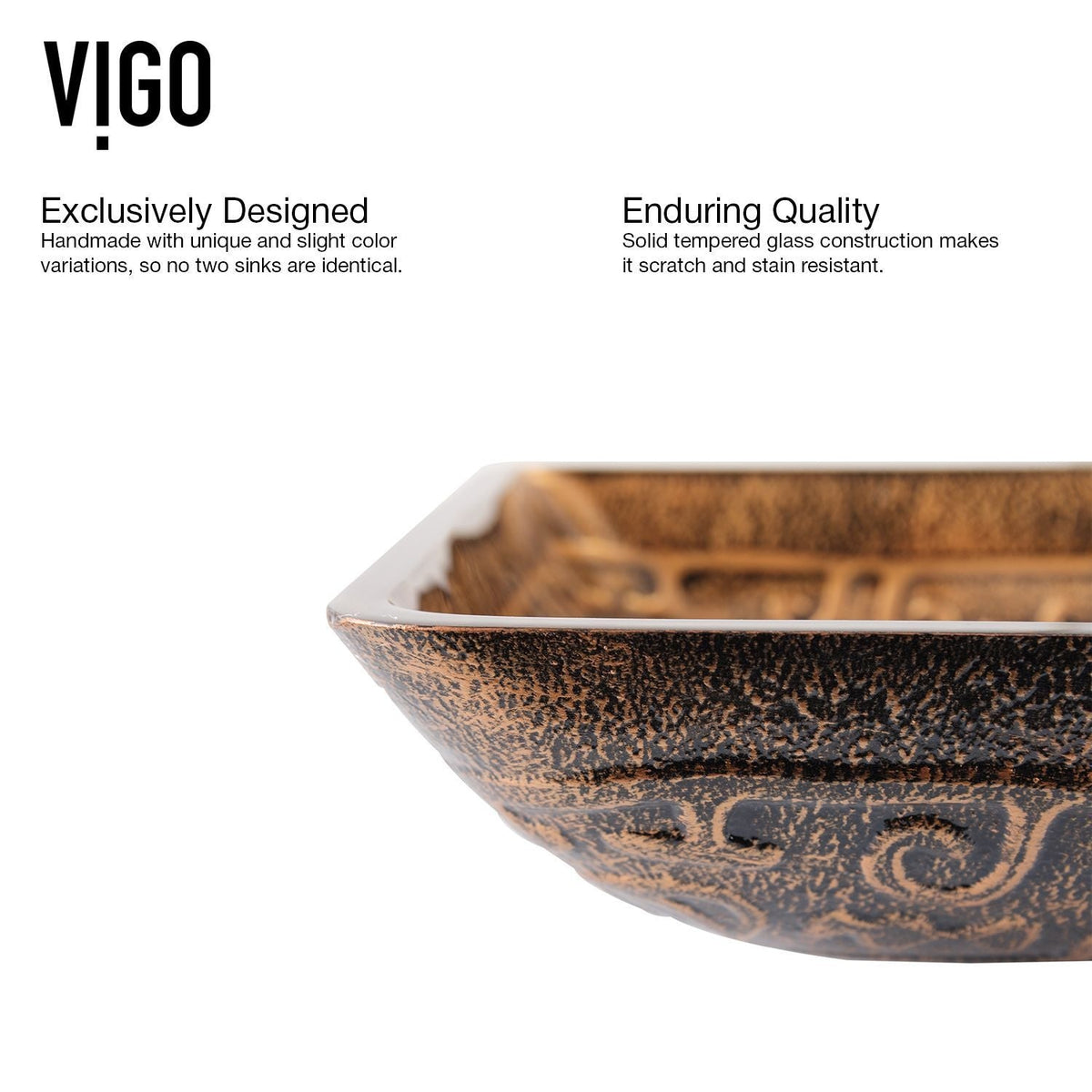 VIGO Glass Rectangular Vessel Bathroom Sink/Basin with Rounded Edges & Deep Bowl, Gold