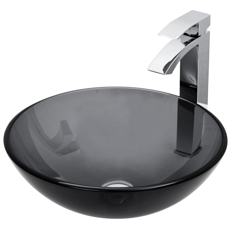 VIGO Glass Sheer Black Bathroom Sink/Basin Set with Duris Faucet and Round Vessel E2