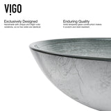 VIGO Glass Simply Silver Bathroom Sink/Basin Set with Niko Faucet and Round Vessel
