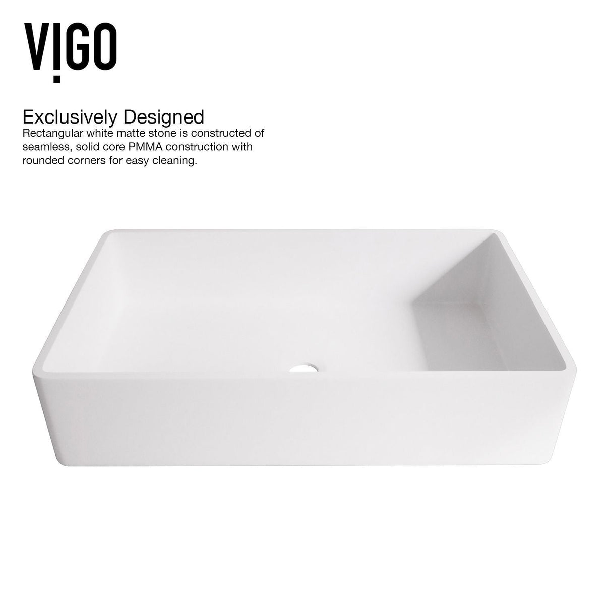 VIGO Magnolia MatteStone White Bathroom Sink/Basin Set with Amada Faucet and Rectangular Composite Vessel