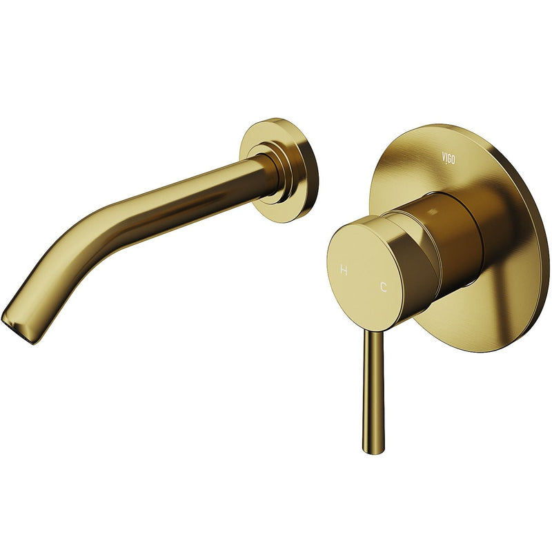 VIGO Olus Wall Mount Single Lever Bathroom Sink Faucet, WaterSense Certified, Matte BGold Z4