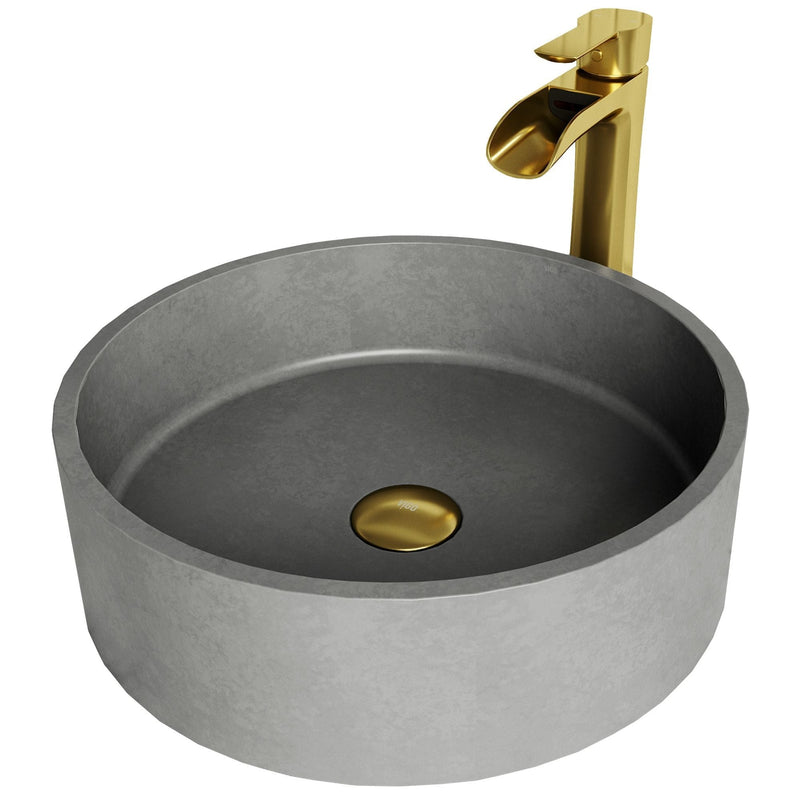 VIGO Palermo Gothic ConcretoStone Ash Grey Bathroom Sink/Basin Set with Niko Faucet and Round Vessel B1