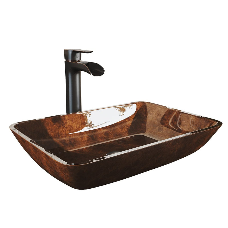VIGO Russet Glass 18-in Red/Brown Bathroom Sink/Basin Set with Niko Faucet and Rectangular Vessel Z6