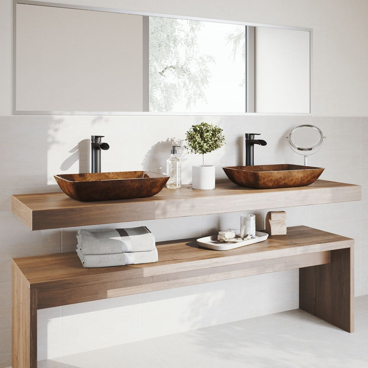 VIGO Russet Glass 18-in Red/Brown Bathroom Sink/Basin Set with Niko Faucet and Rectangular Vessel