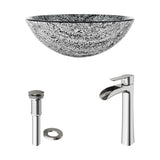 VIGO Titanium Glass Slate Grey Bathroom Sink/Basin Set with Niko Faucet and Round Vessel