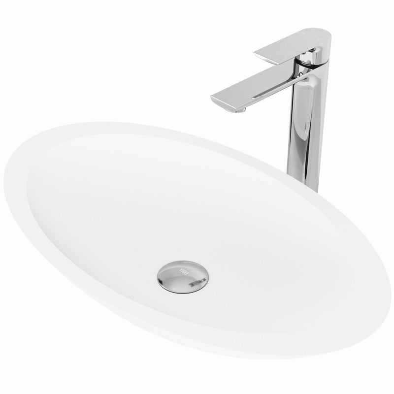 VIGO Wisteria MatteStone White Bathroom Sink/Basin Set with Norfolk Faucet and Oval Composite Vessel C1